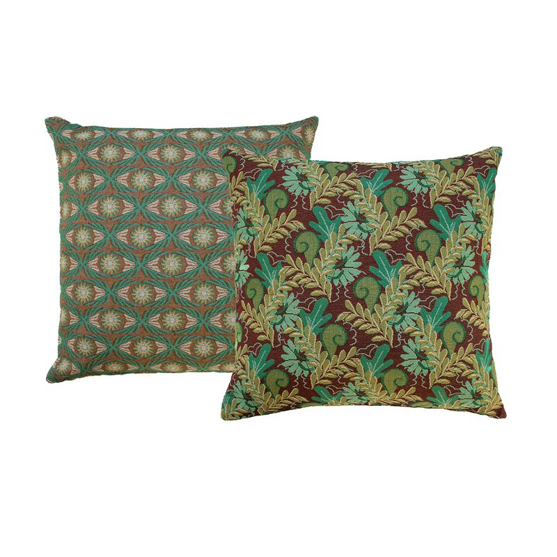 NIN-NIT Cojín Nature Classique | 100% algodón tejido | decorativo con estampado de flores y hojas de la naturaleza | verde | morado | marrón | beige | ocre | azul | turquesa | multicolores | 50x50cm