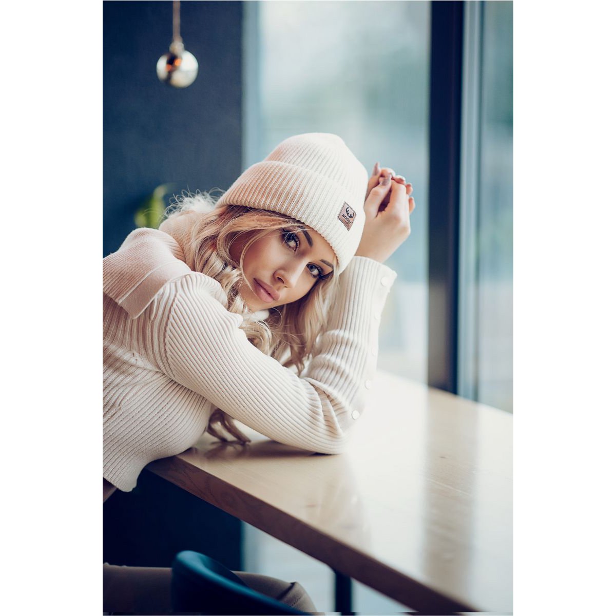 Completo cappello e sciarpa BRIGID - 100% lana merino - ecru
