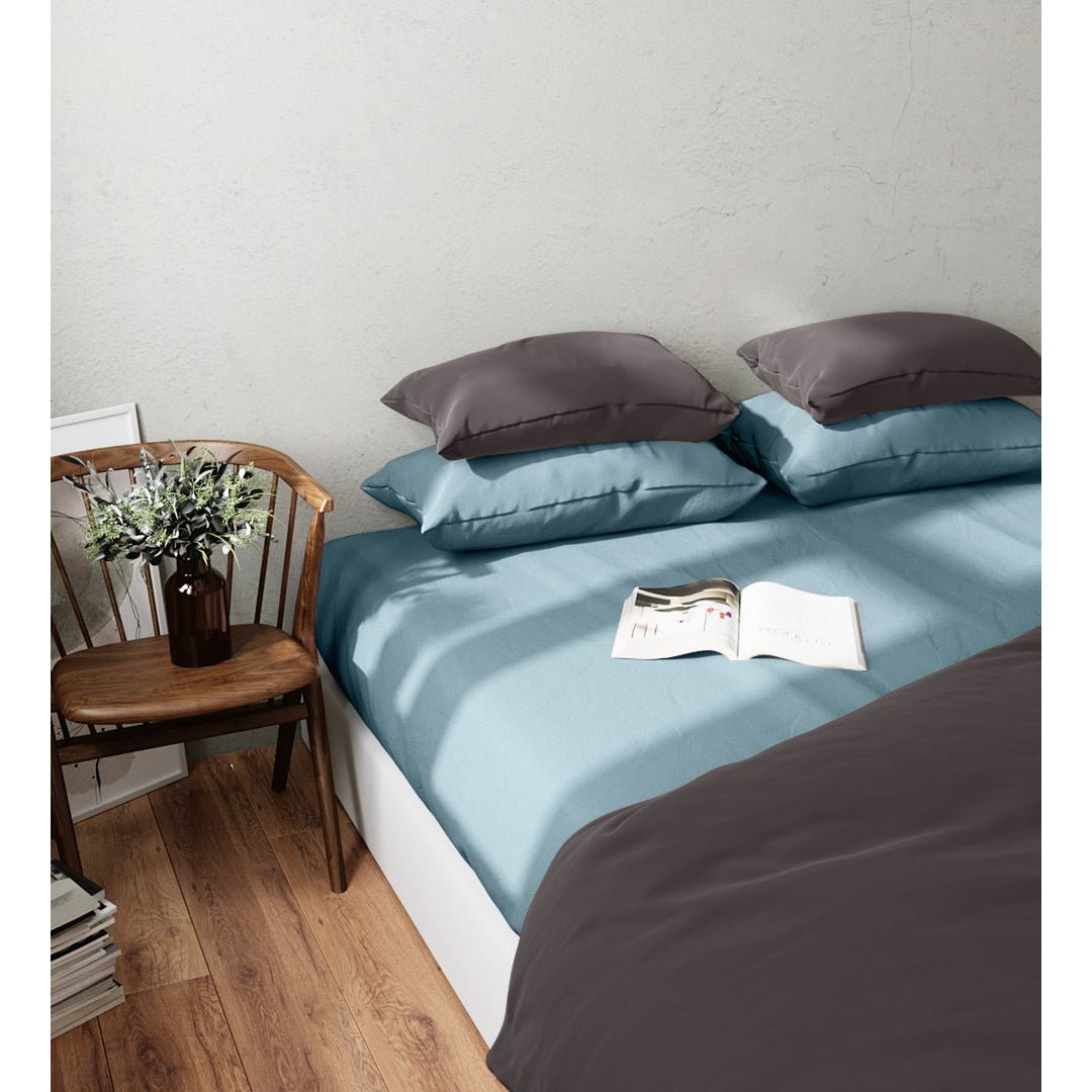 Fundas de almohada de percal de algodón Portobello azul x2