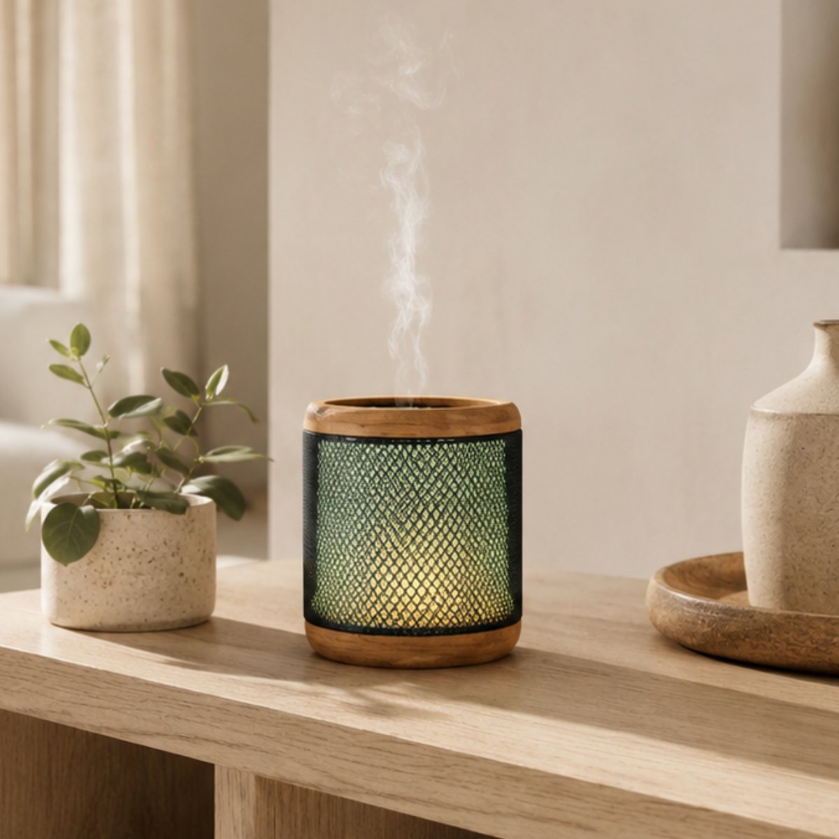 Ultrasonic Diffuser – Elipsia – Originality and Quality – Bamboo and Metal – Healthy Diffusion of Essential Oils – Interior Decoration
