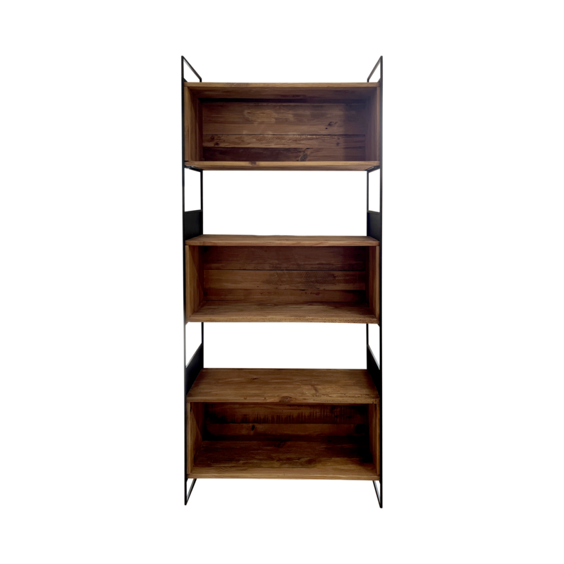 Librería de madera y hierro 90 x 36 x 190 h cm