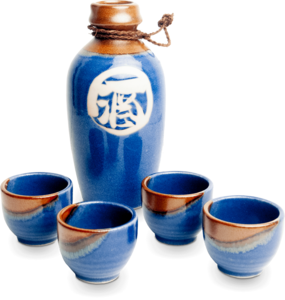 Edo Sakeset blue/brown, bottle + 4 cups, 500ml, Japan, giftbox