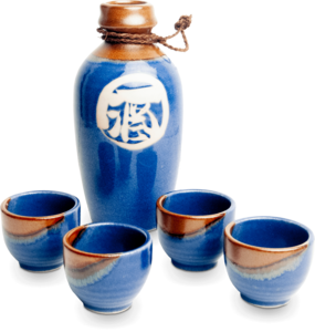 Edo Sakeset blue/brown, bottle + 4 cups, 500ml, Japan, giftbox