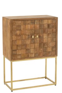 J-Line Kast Nino Op Staander Metaal/Mangohout Naturel/Goud