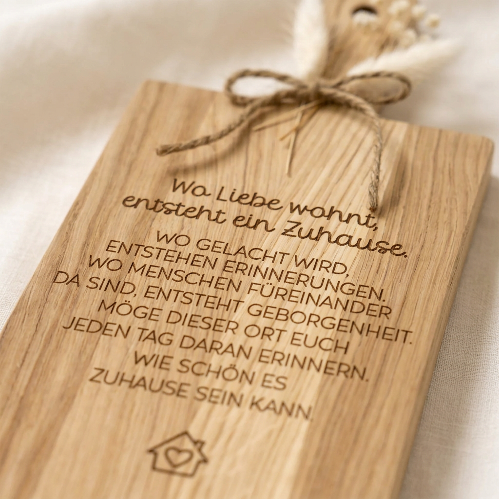 Oak wood board “Where love dwells, a home is created” – Housewarming gift & home purchase | 34 × 15 cm 