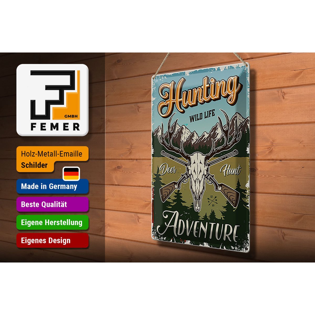 Tin sign hunting 30x40cm Hunting wild life adventure