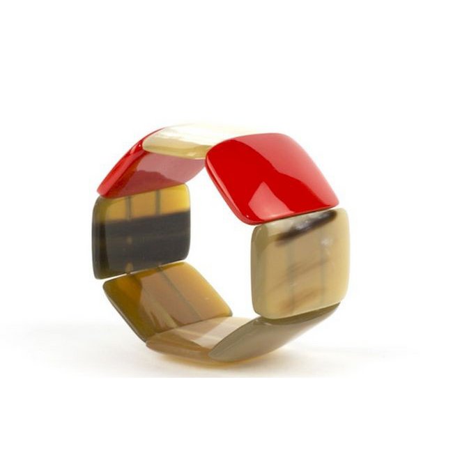 Bracelet articulé 8 grandes pièces en corne noire et laque rouge
