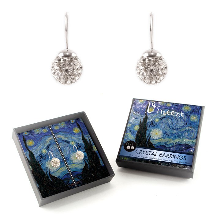 Versilberte Ohrringe mit glitzernden Kristallsteinen, Van Gogh, Sternennacht