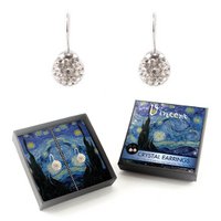 Silver plated earrings with glittering crystal stones, Van Gogh, Starry night