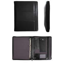 Safekeepers læder skriveetui venstrehåndet - Konferencemappe - Arbejdsbog Tabletcover & Laptop-sleeve - Aftageligt ringbind A4 sort