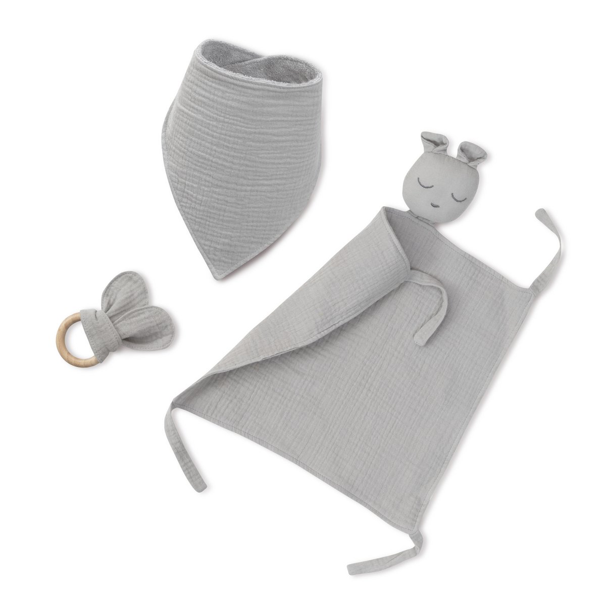 ENSEMBLE DOUDOU + BANDANA + ANNEAU DE DENTITION - MOD. OSO - GRIS ESSENCE