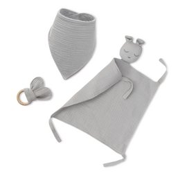 ENSEMBLE DOUDOU + BANDANA + ANNEAU DE DENTITION - MOD. OSO - GRIS ESSENCE
