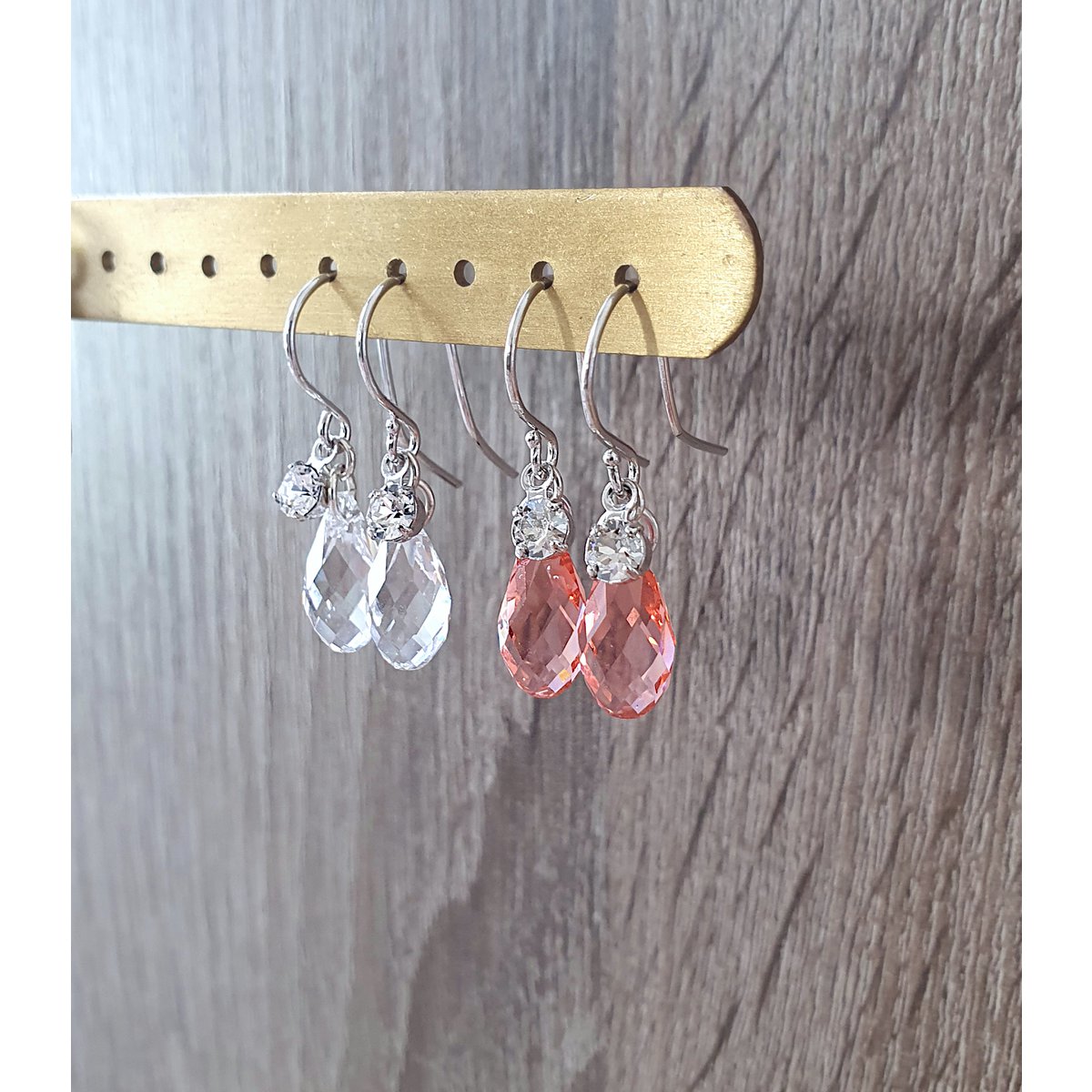 18K gold plated earrings with Rose Peach Austrian crystals