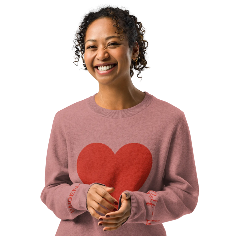Heart Knitted crew neck sweater CORAL