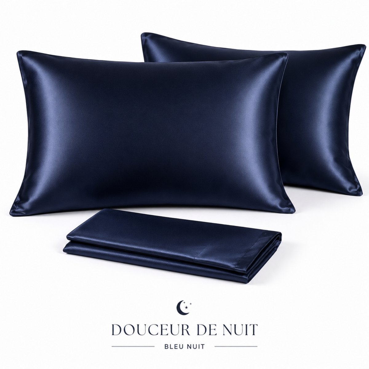 Pair of Midnight Blue Silk Effect Satin Pillowcases