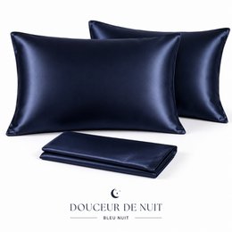 Pair of Midnight Blue Silk Effect Satin Pillowcases