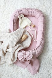 Leinen-Babynest mit Schleife (7 Farben)