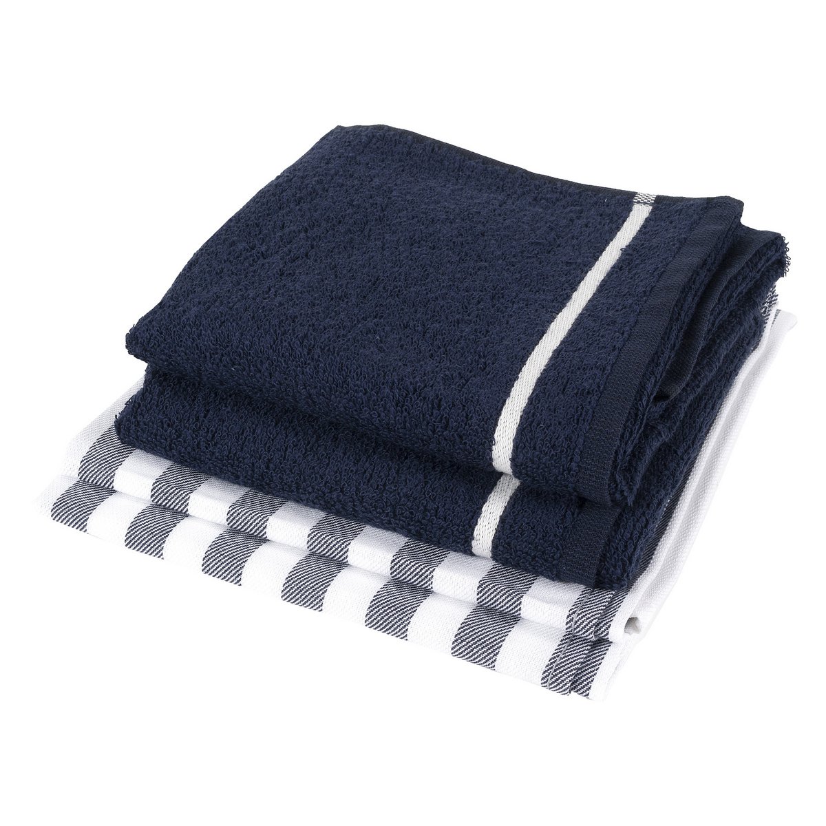 100% Katoenen Keukentextiel Mix&match 4 Stuks Streep navy