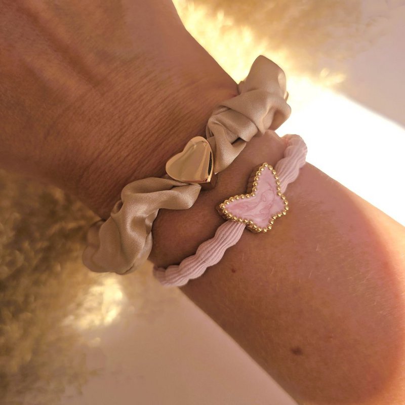 Elastique cheveux papillon rose tendre