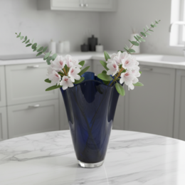 Vase glas bølget mørkeblå bordvase blå glasvase 30 cm høj