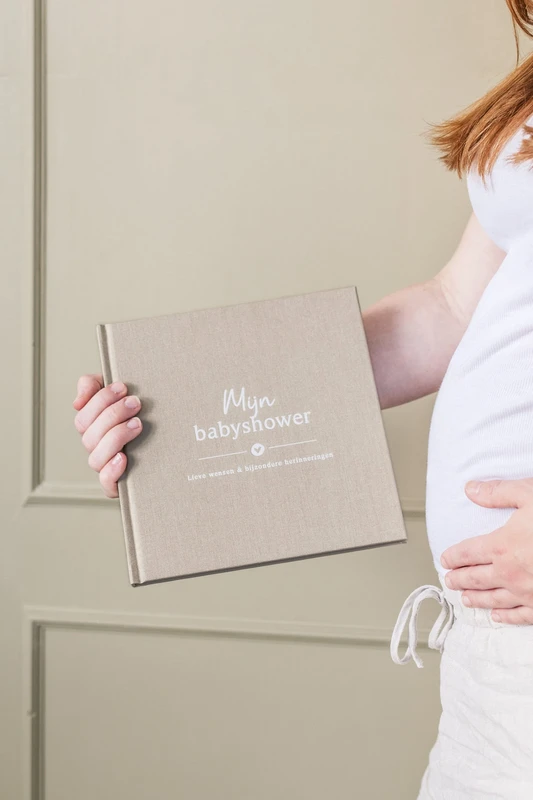 Fyllbooks Książka na baby shower – lniana taupe
