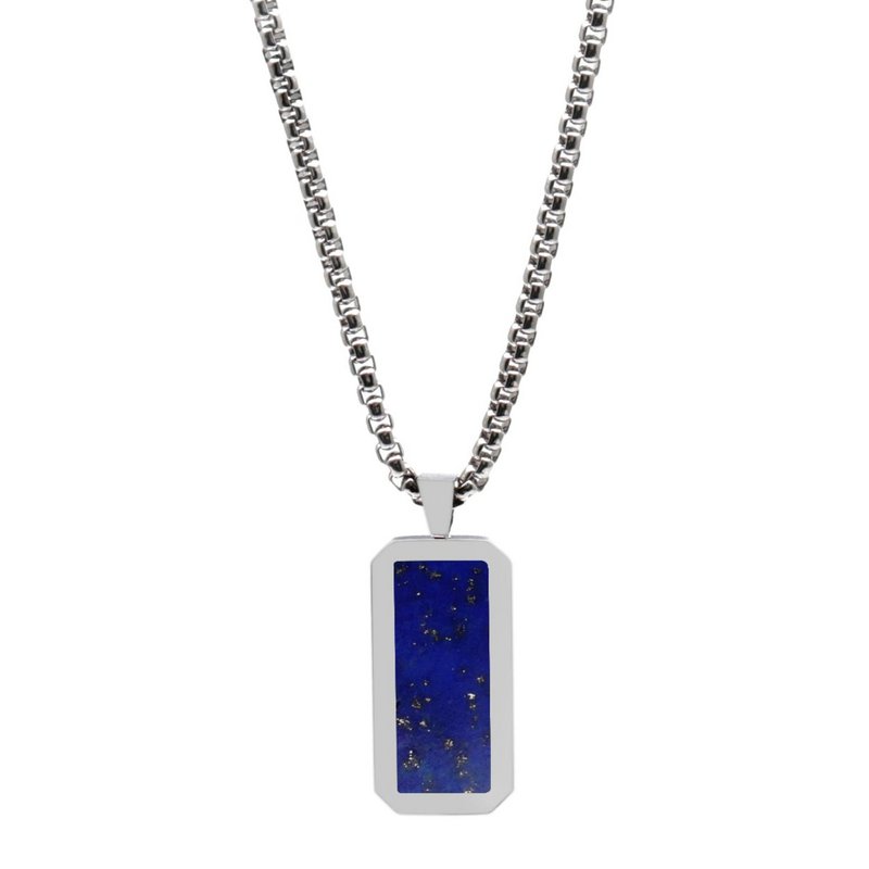 Collar de acero inoxidable de plata para hombres con colgante de lapislázuli rectángulo