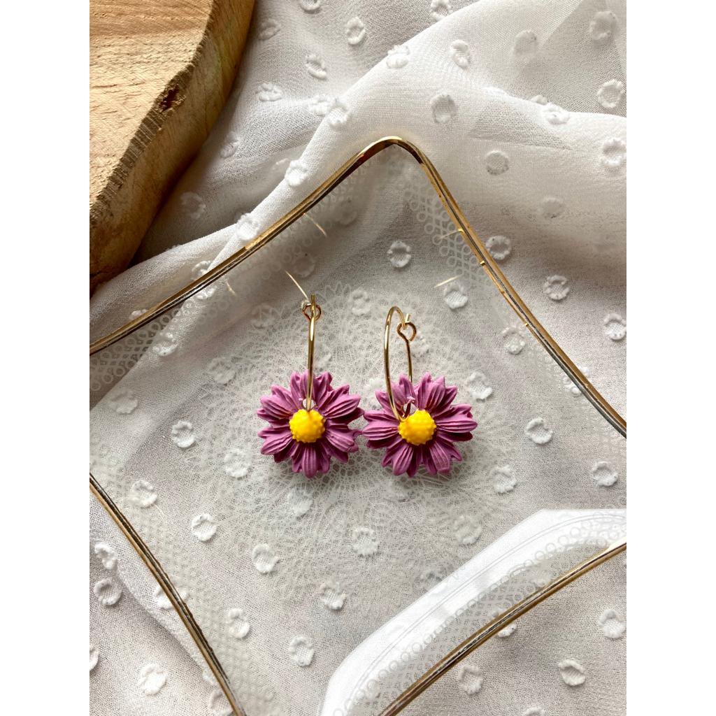 Clay Earrings Stainless Steel gold/silver 'Pink Flowers'