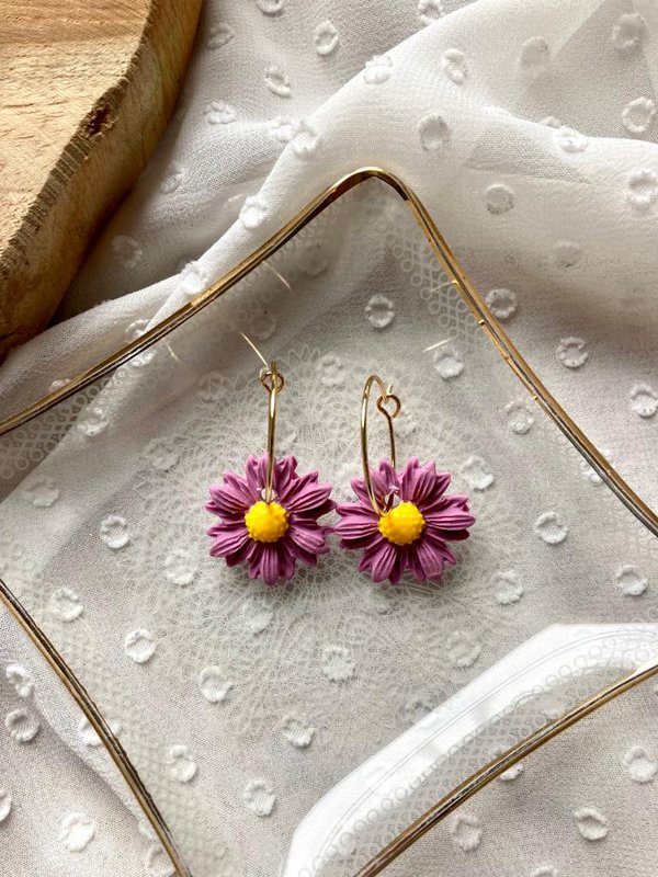 Clay Earrings Stainless Steel gold/silver 'Pink Flowers'