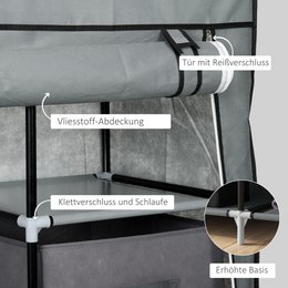Fabric closet wardrobe foldable cabinet, 1 clothes rail, 6 shelves, 102 x 42.5 x 162.5 cm, gray