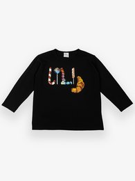 Long sleeve black shirt with colorful Candies logo graphic. Made for kids.