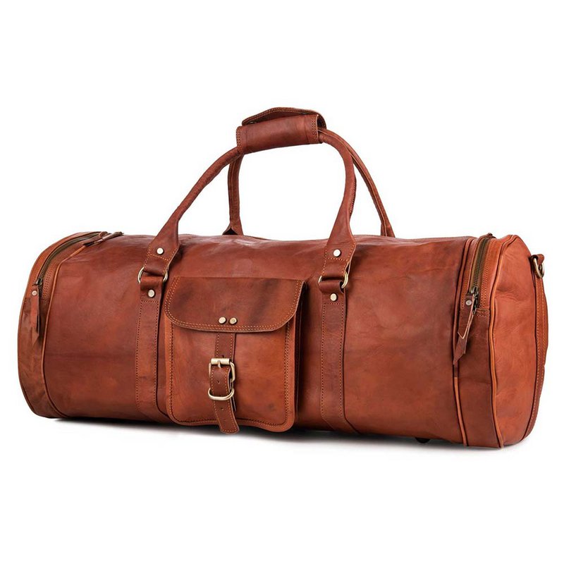 Handmade Moroccan Leather Travel Bag – Artisan 22" (55cm) "Traditionalist" Duffle with Dual Side Pockets