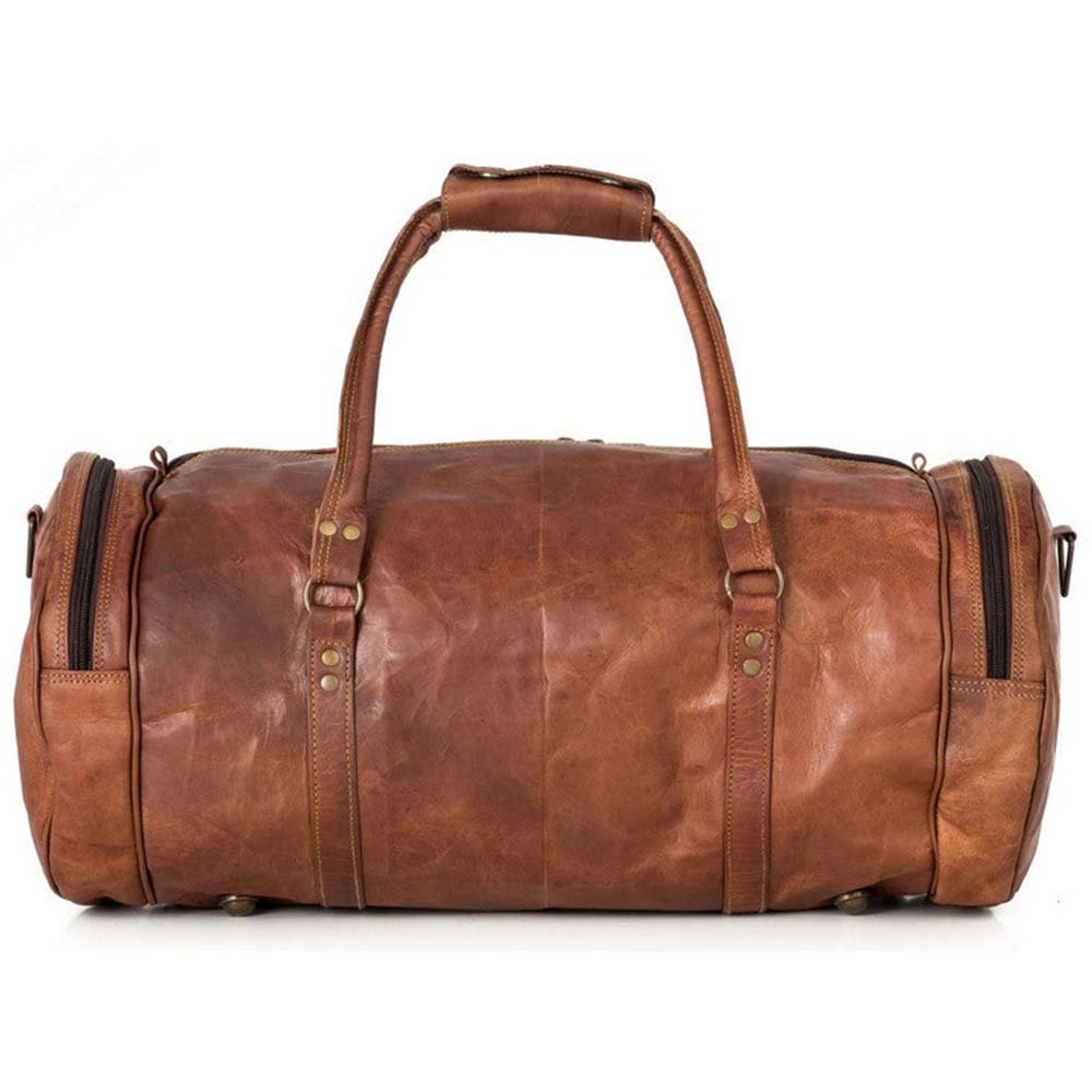 Handmade Moroccan Leather Travel Bag – Artisan 22" (55cm) "Traditionalist" Duffle with Dual Side Pockets