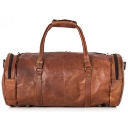 Handmade Moroccan Leather Travel Bag – Artisan 22" (55cm) "Traditionalist" Duffle with Dual Side Pockets