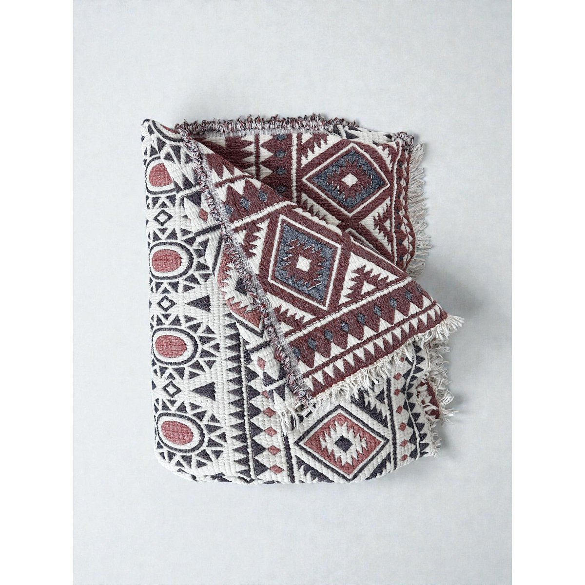CALMA mousseline deken - rood-grijs-wit - 2,30 x 2,60 m