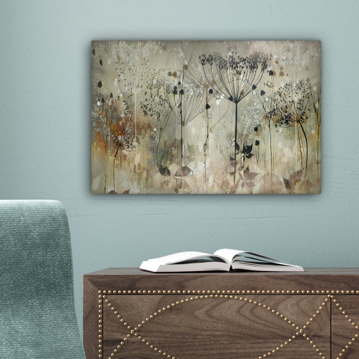 Pintura de lona - Decoración de pared - Flores - Gris - Naturaleza - Arte
