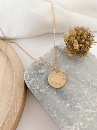 Delicate gold-tone necklace with a circular pendant, perfect for layering or wearing alone.