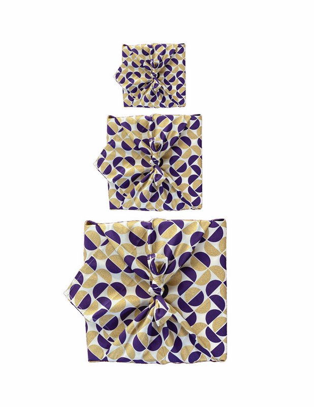 Confezione regalo in tessuto Furoshiki - Confezione da 3 pezzi su un lato