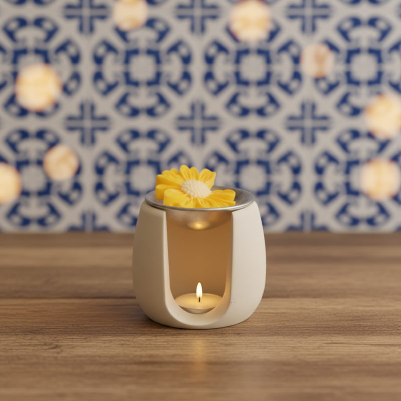 LAVURI® Wax Melter made of cast ceramic, tealight + white metal pot, wax melts not included