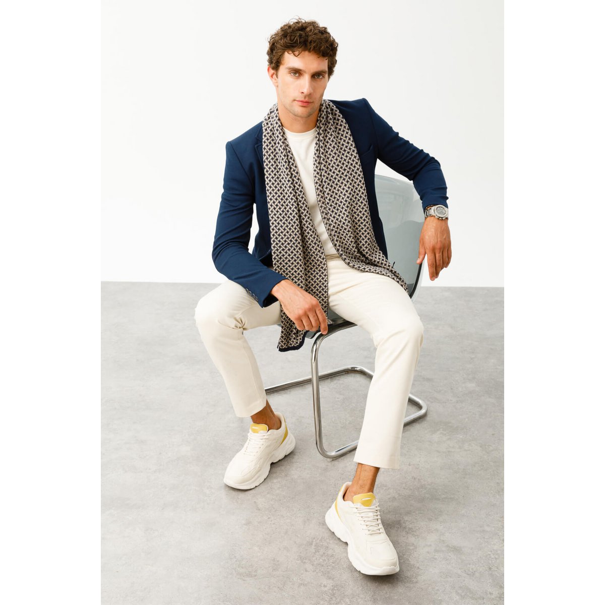 Men Hettite Scalf Navy-Beige