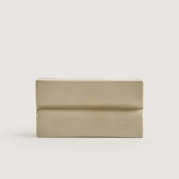 Rectangular beige soap dish made of ceramic material with a simple, minimalist design.