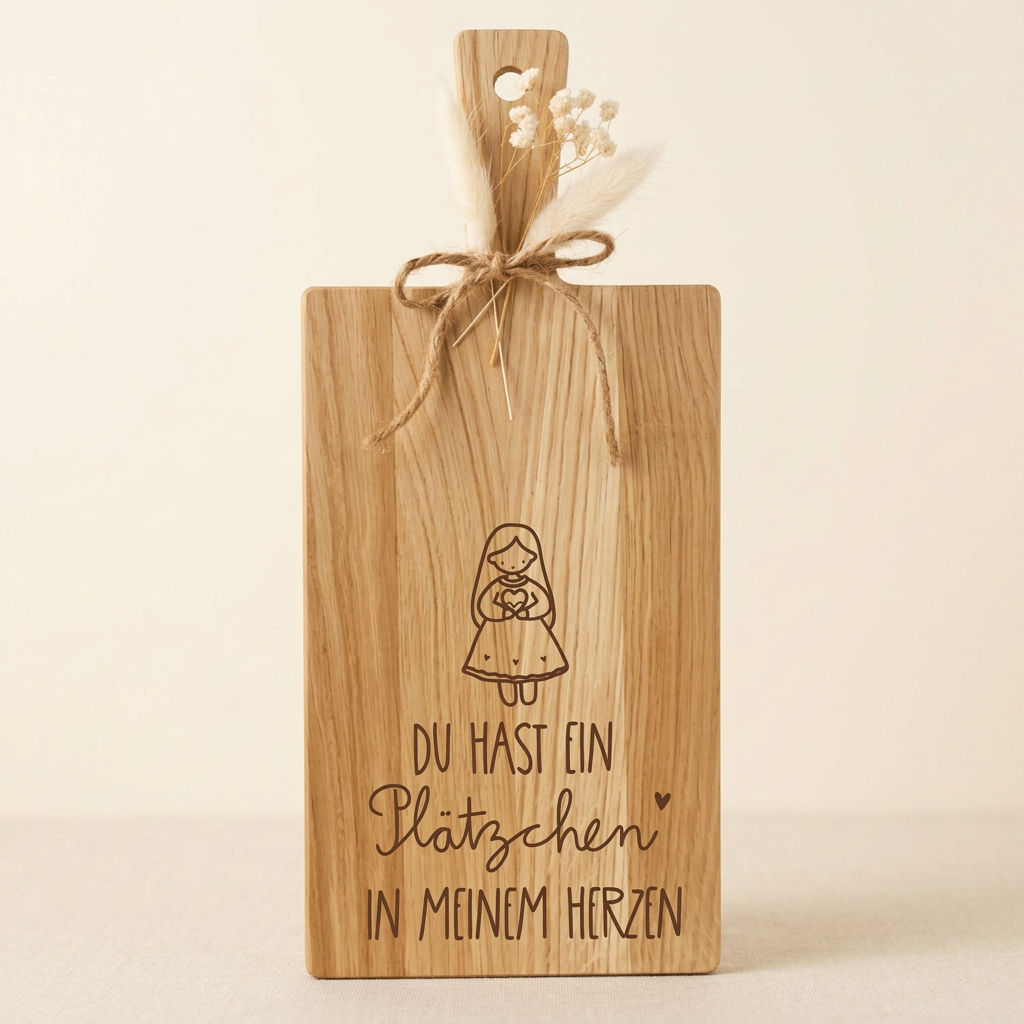Eichenholzbrett „Du hast ein Plätzchen in meinem Herzen“ – Weihnachtsgeschenk & Plätzchenbrett | 34 × 15 cm