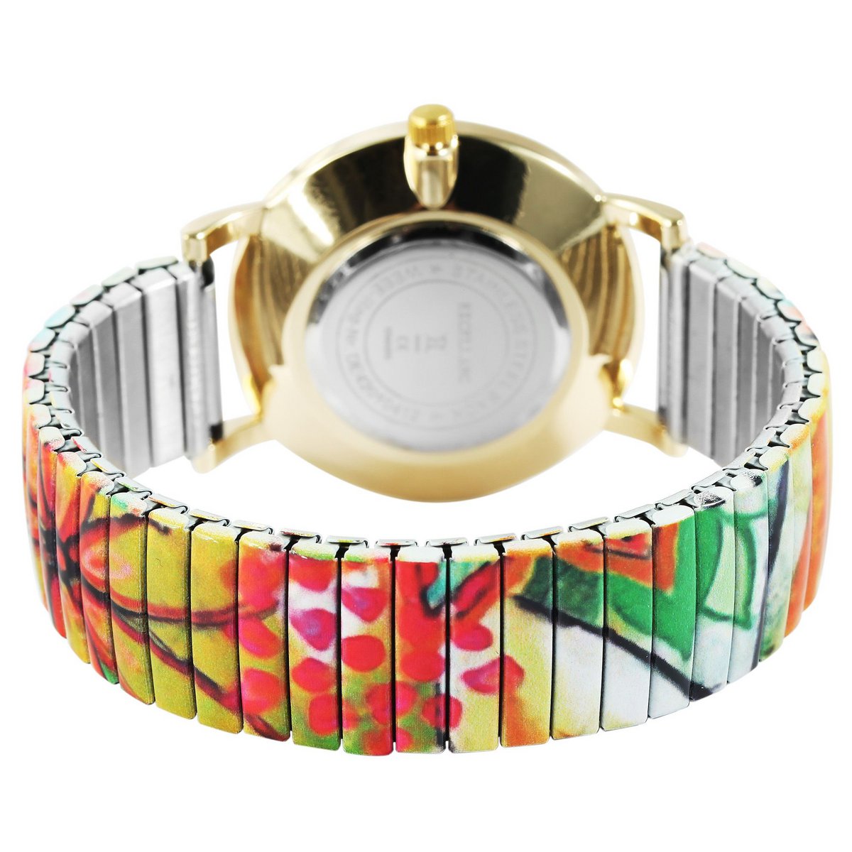 Excellanc Damenuhr mit Zugarmband, bunt/goldfarben