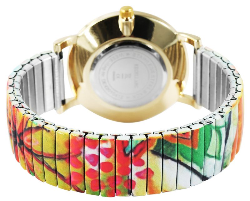 Excellanc Damenuhr mit Zugarmband, bunt/goldfarben