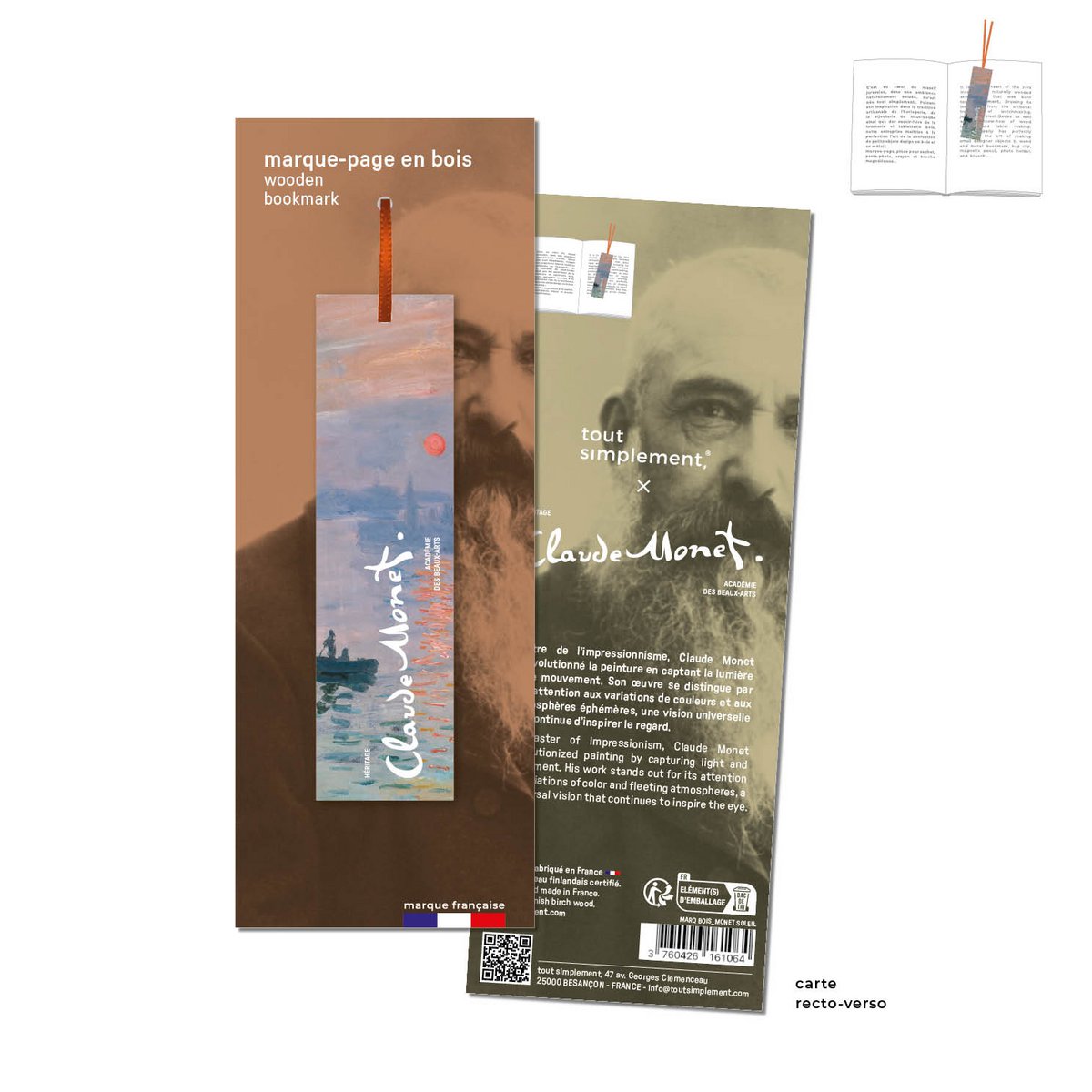 Assortment series n°1 of 30 wooden bookmarks, the works of Claude Monet
