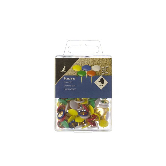 Thumbtacks Kangaro assorted hood brass plastic box 120 pcs
