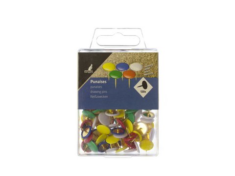 Thumbtacks Kangaro assorted hood brass plastic box 120 pcs