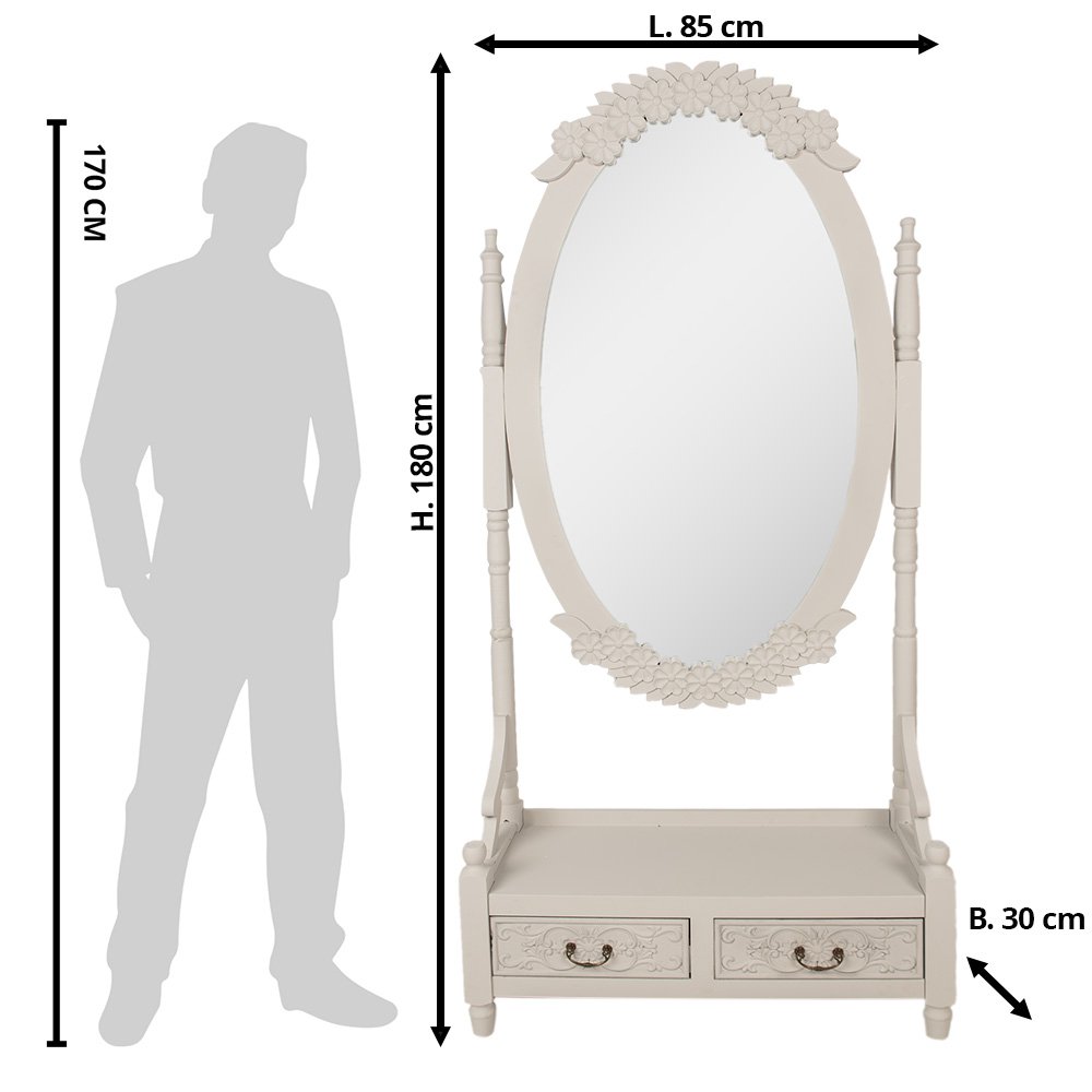 Standing Mirror Gray, MDF and Glass 85x30x180 cm