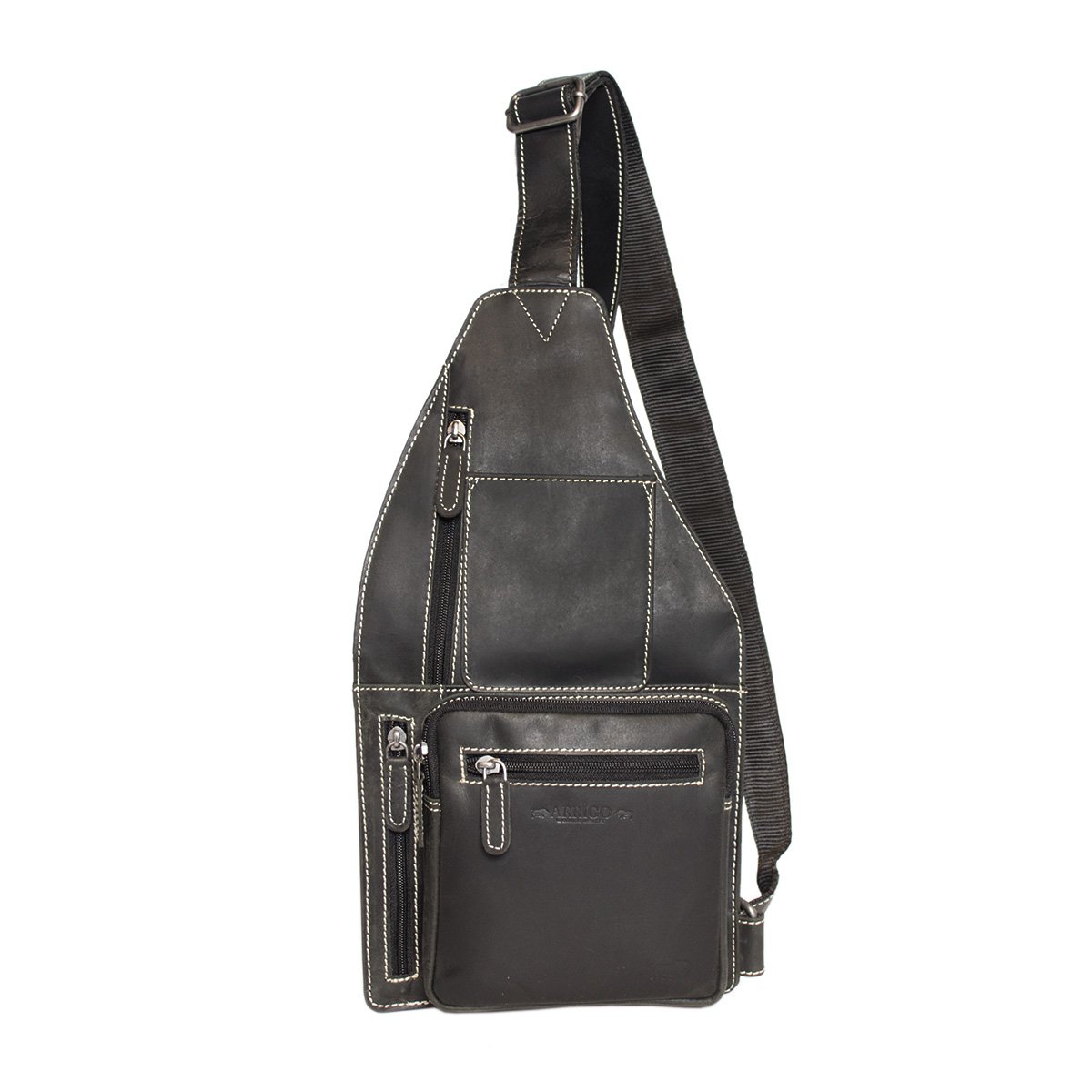 Bolso bandolera en 3 colores de piel de búfalo con bandolera regulable y 5 compartimentos con cremallera