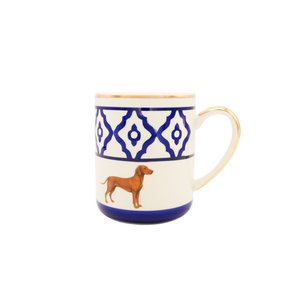 Coffee cup/coffee mug model Vizsla made of ceramic, hand-painted with Vizsla motif, gold rim and gold-coated handle, 250 ml. Cup contents available in red, green and blue
