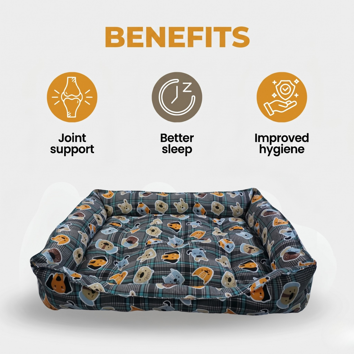 Yommy Semi-Waterproof Dog Bed | Durable Canvas & Plaid Pattern | Non-Slip Base + Waterproof Protection | Washable Pet Bed | Sizes M / L / XL | 5 Colors Available | Ideal for Medium and Large Dogs